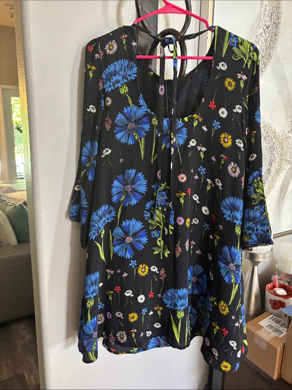 Maeve Black Floral A-line Dress with Blue Blooms nwt 149$ value - Picture 5 of 5